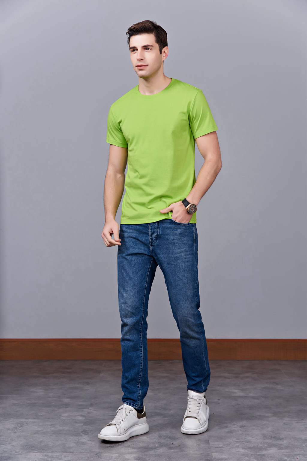 畢業(yè)創(chuàng)意校服班服文化衫定制加工LOGO繡秀印花款 澳大利亞棉200G長(zhǎng)短袖文化衫 果綠色