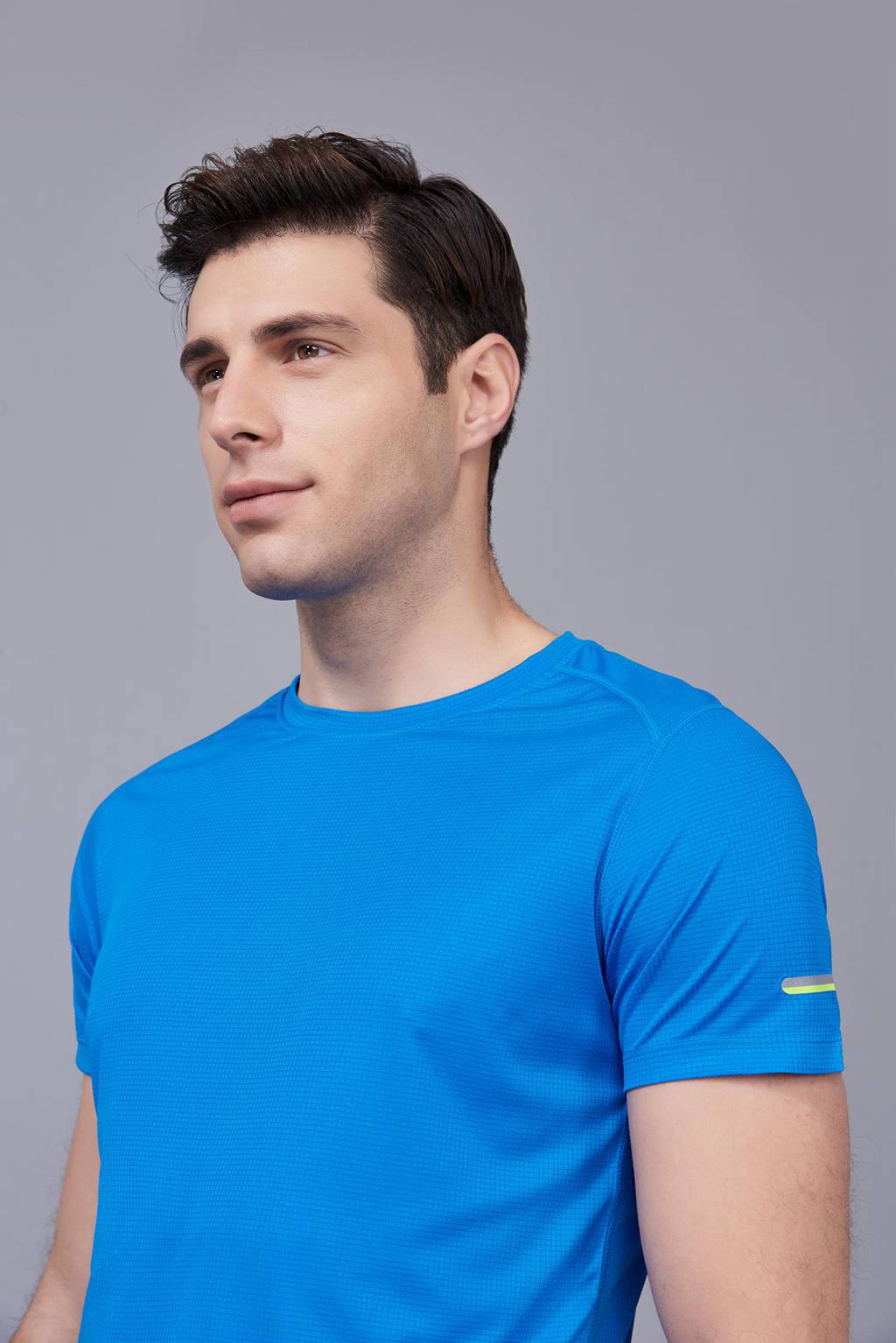 超彈力純色上衣 夏季男裝T恤文化衫 湖藍(lán)【圓領(lǐng)】