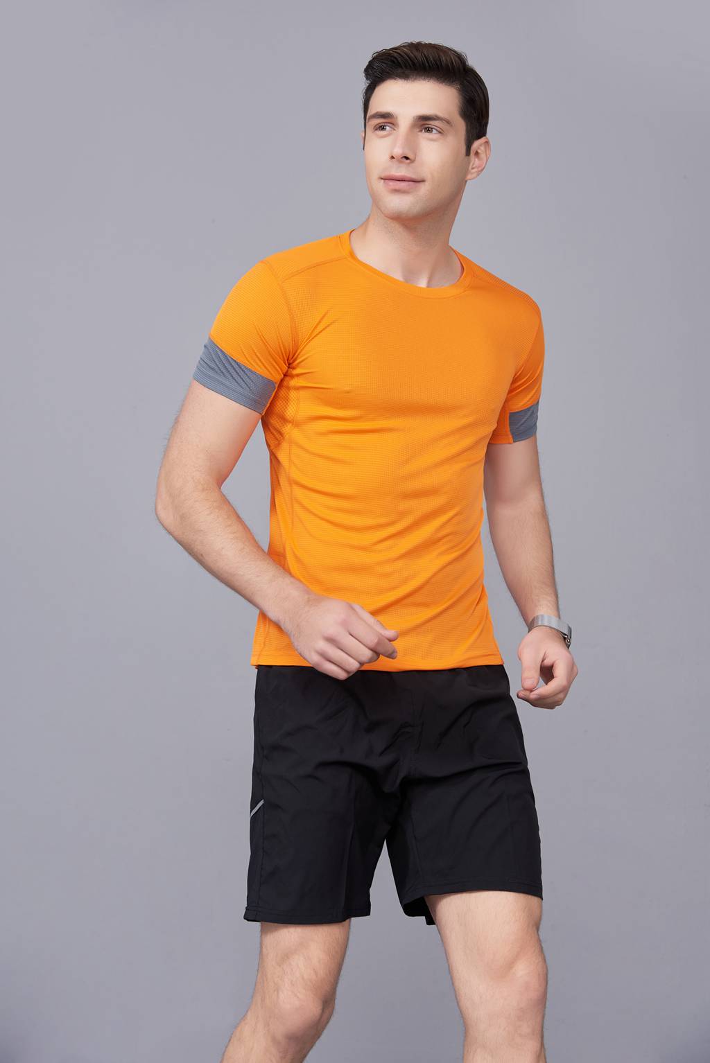 男裝新款情侶裝純色T恤 男上衣潮純棉圓領 短袖T恤 橘色