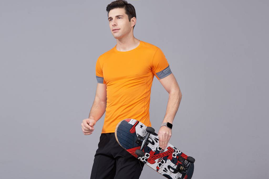 男裝新款情侶裝純色T恤 男上衣潮純棉圓領 短袖T恤 橘色